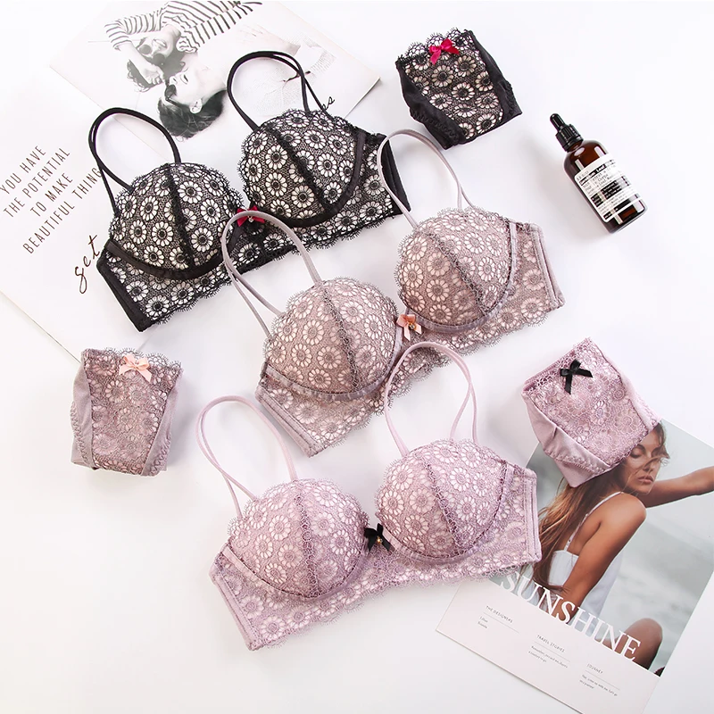 Beautiful sweet low price black hot sexy mature women simple bra panty set