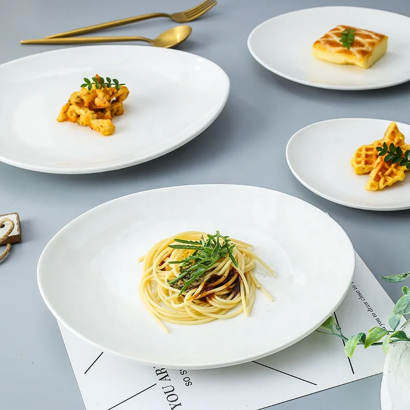 
Food grade white porcelain oval flat platter steak pasta plate for daily use 