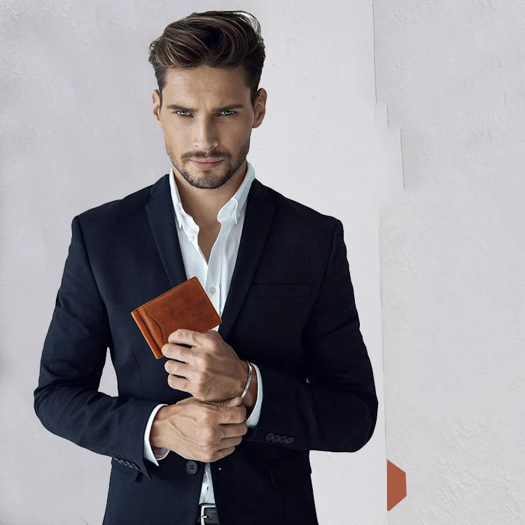 Hot Selling Rfid Blocking Minimalist Slim Wallet Crazy Horse Genuine Leather Wallet Men