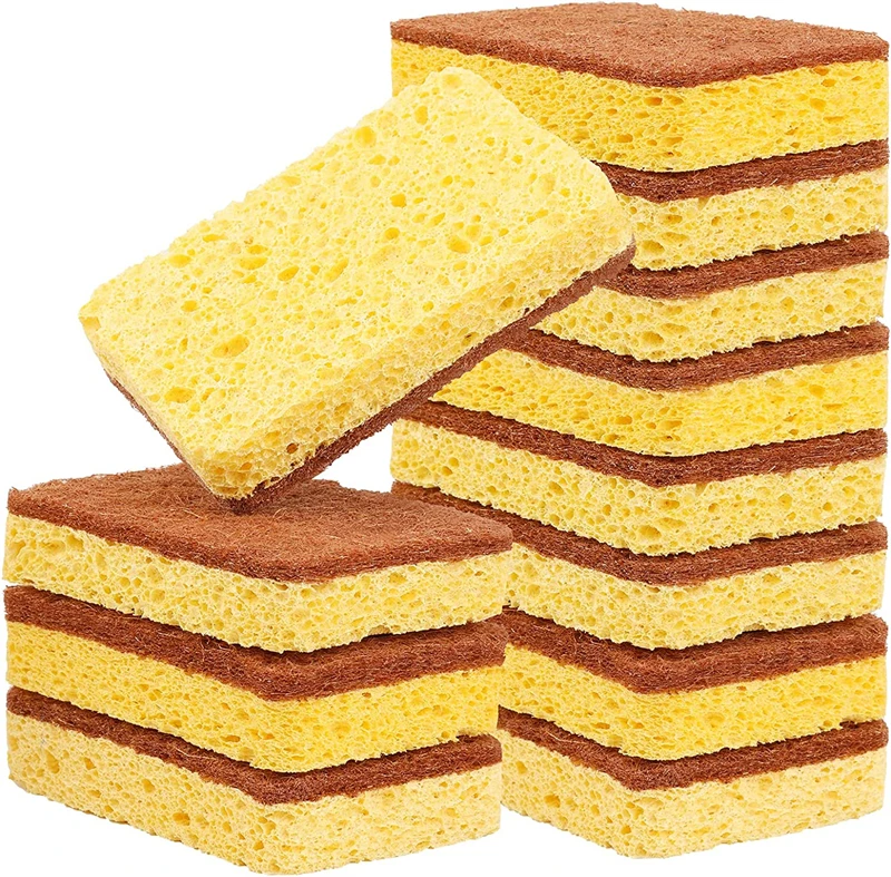 Custom Pack Biodegradable 100% Natural Wood Fiber Kitchen Dish Cleaning Sponge Scrub Pad Cellulose Sponge
