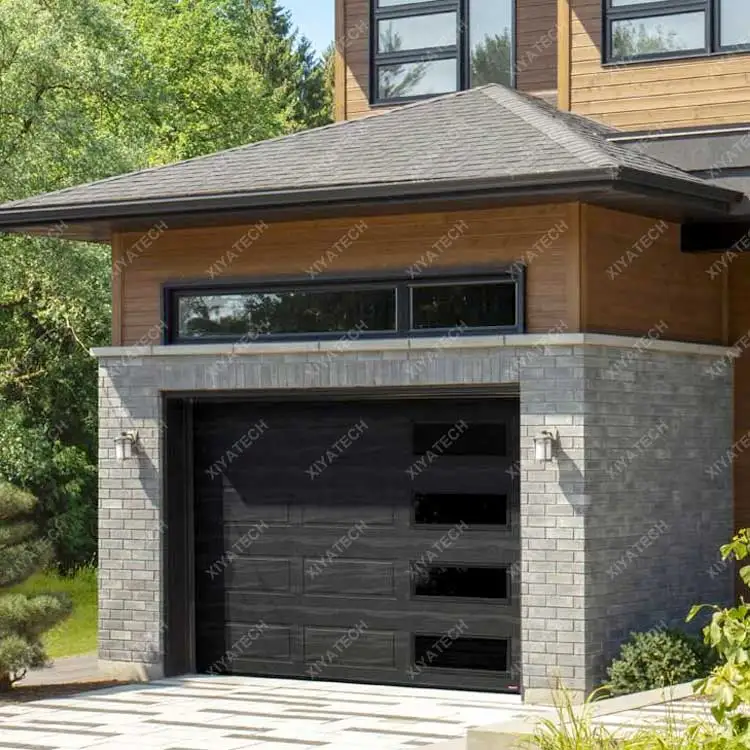 XIYATECH Italian design black 10 x 8 garage door for house modern smart garage doors with glass mirror finish stainless steel ga