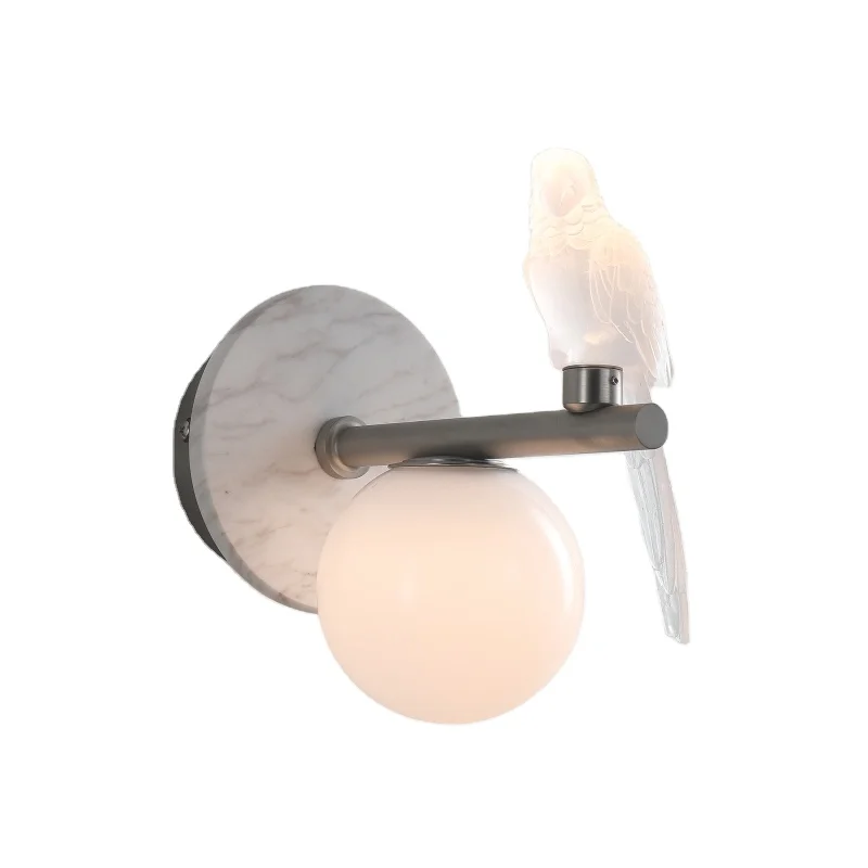 Marsden Bedroom Living Room Decoration Indoor Bird Parrot Artistic Glazed White Marble Wall Lamp