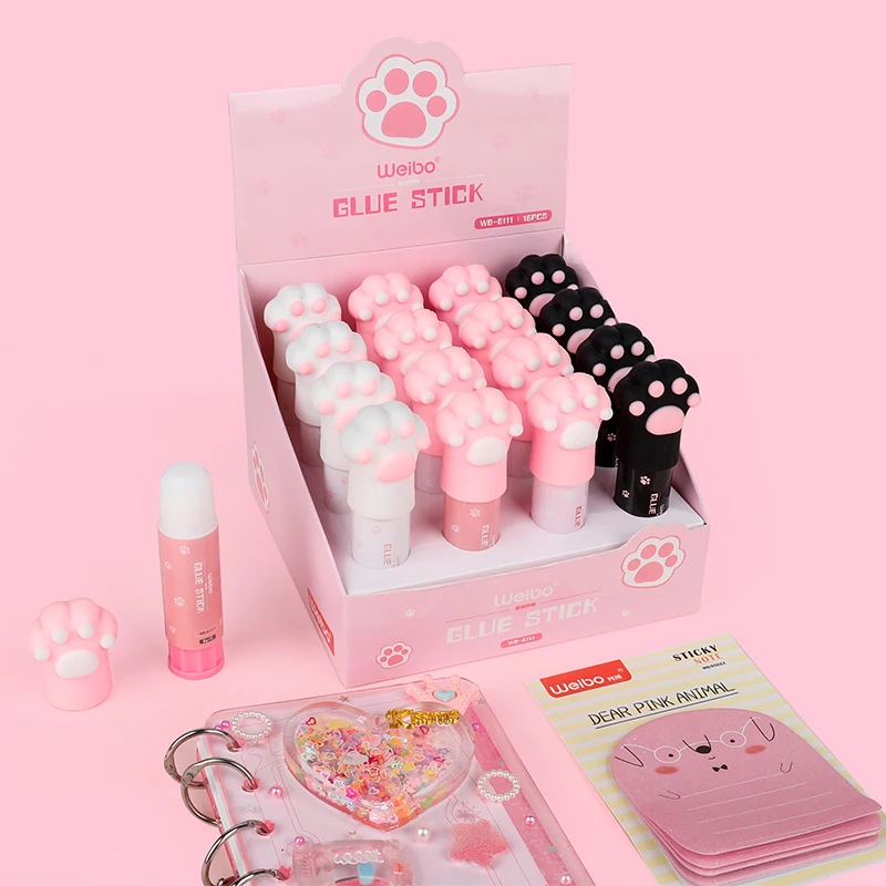 WEIBO Wholesale Cat Paw Cartoon Glue Sticks Kawaii Cute PVA 16pcs/Pack for School Office Girl Child Stationary