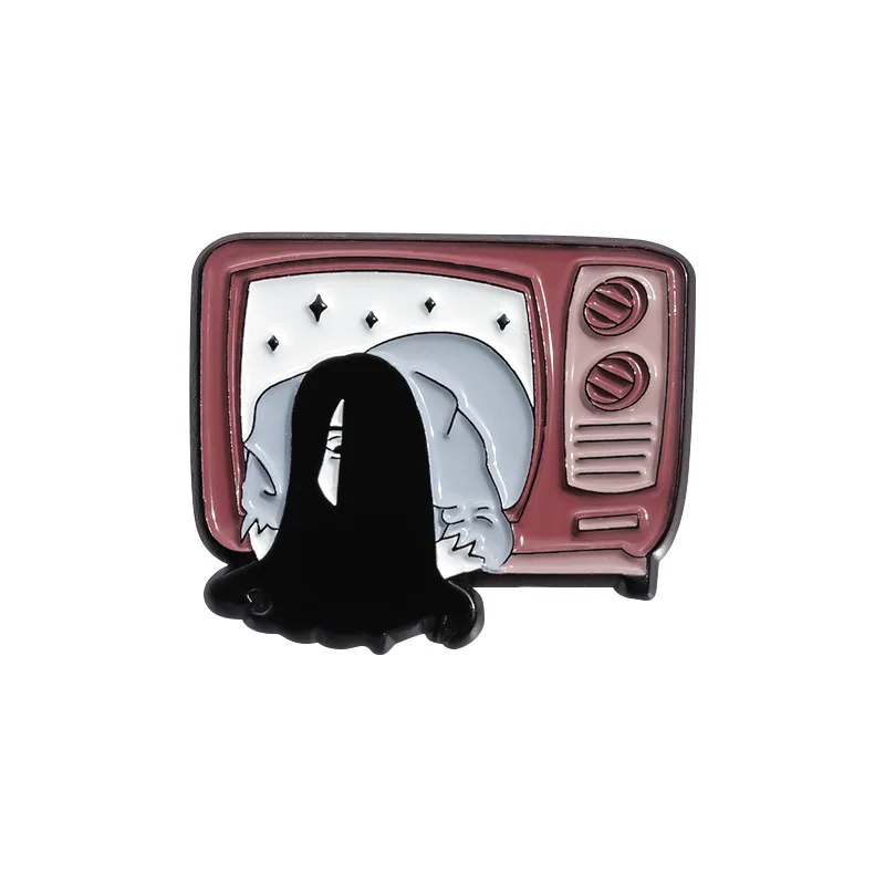 Hot Sale Terror Ghosts Televisions Funny Enamel Nickel Plated Zinc Alloy Hat Pin Metal Crafts Lapel Pin For Gift