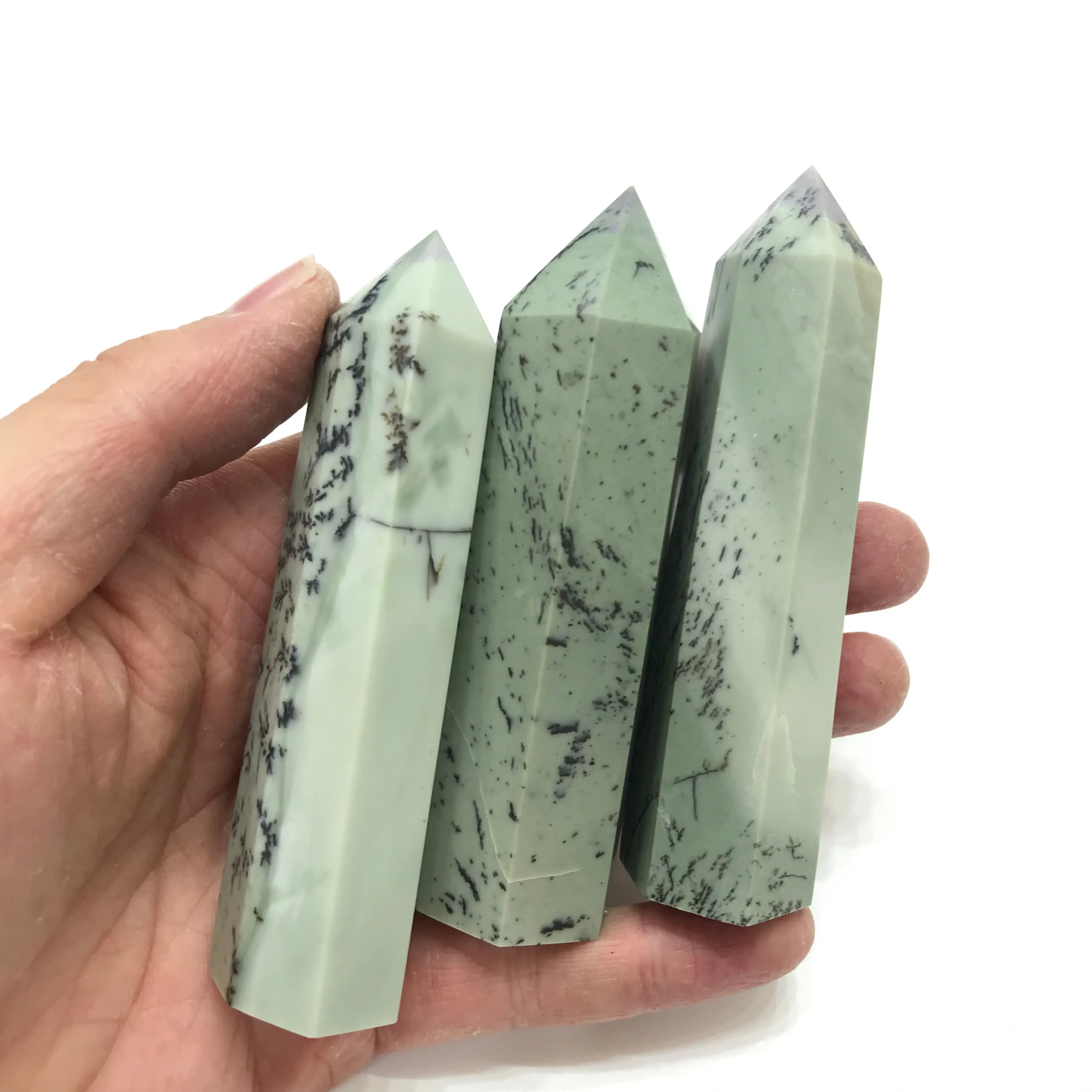 Natural Green Tree Jade Crystal Dendrite Tower Point For Home Decoration Gifts