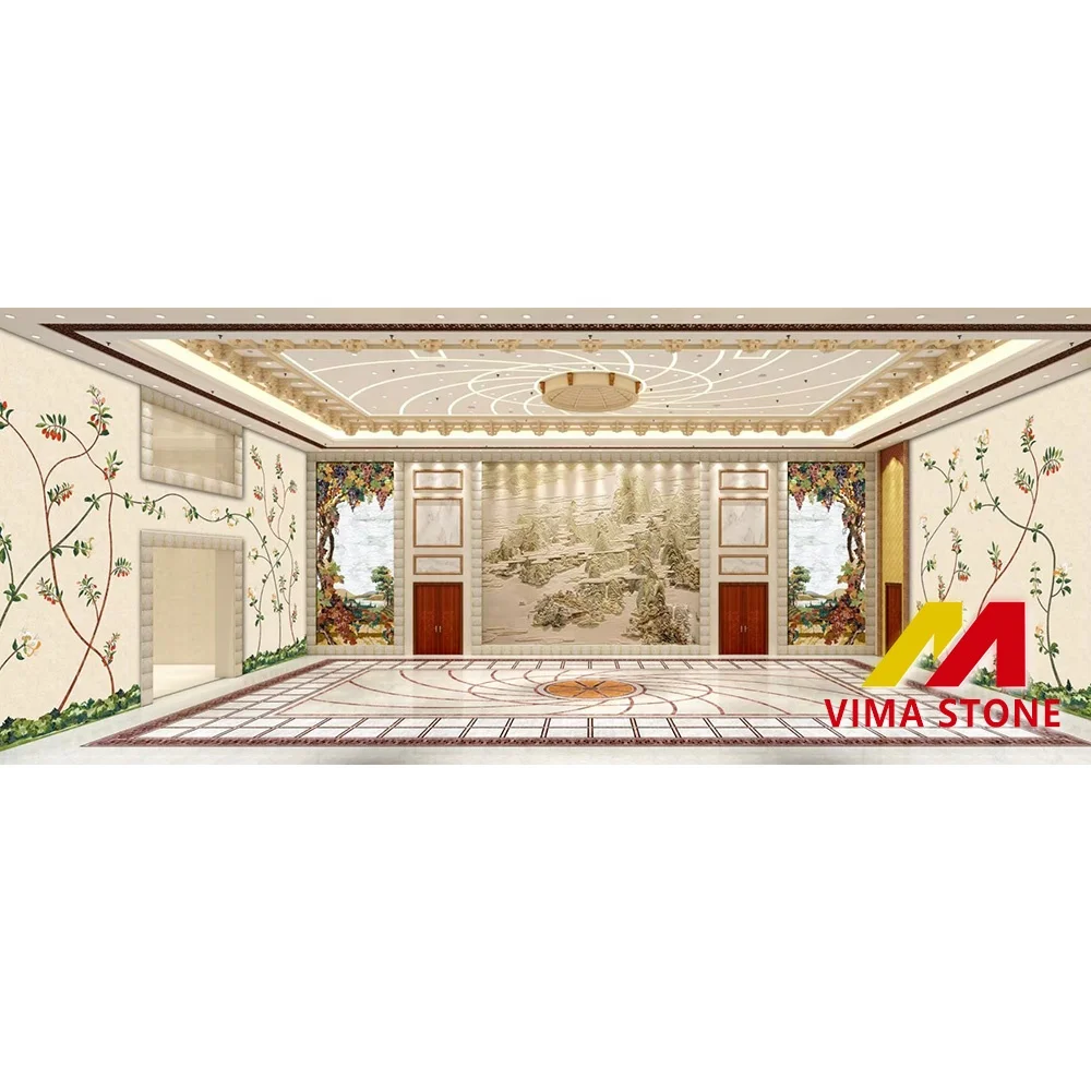 Interior design marble wall tile classic waterjet marble medallion flooring design for background wall decoration villa project