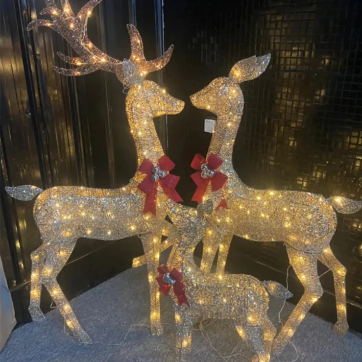 Large 3 Piece Led Lighted Holiday 3d Deer Family Buck Doe Fawn Reindeer Christmas Motif Light For Outdoor Christmas Decorations