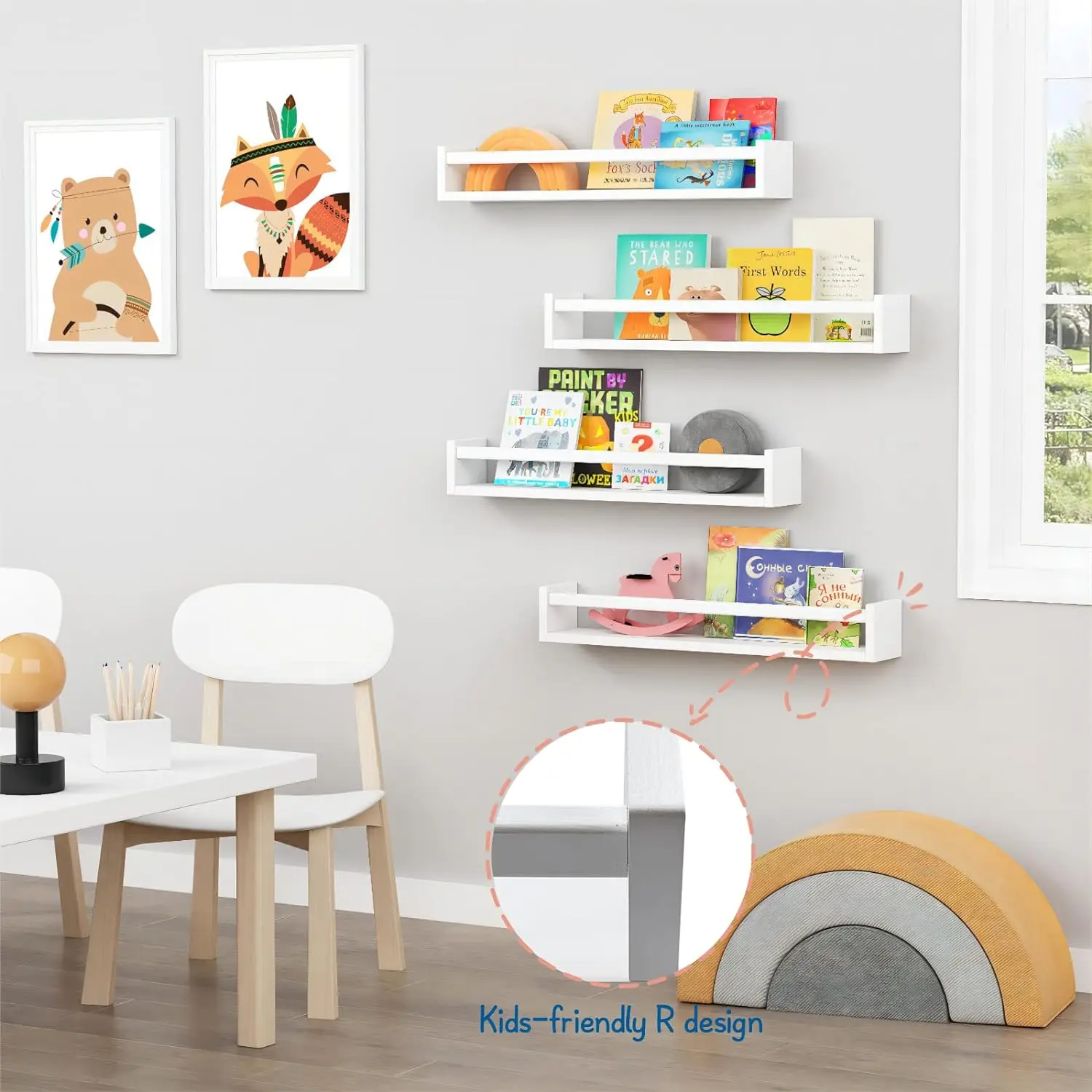 LM KIDS Custom Wholesale set of 3 Nursery wooden shelves for wall White wood wall shelf