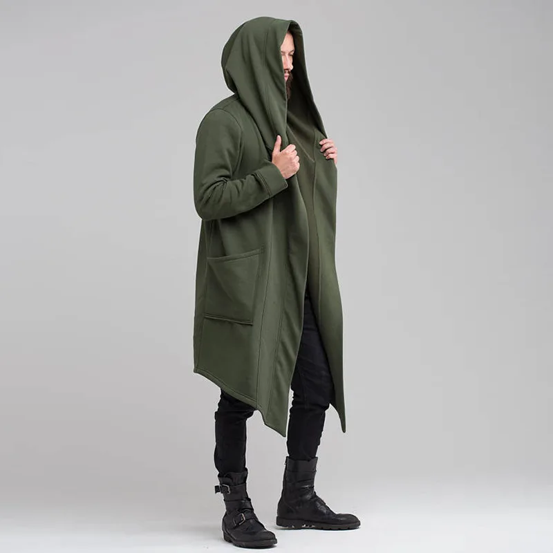 Men Hooded Sweatshirts Black Hoodies Fashion Jacket long Sleeves Cloak Coats Outwear Medieval Costume