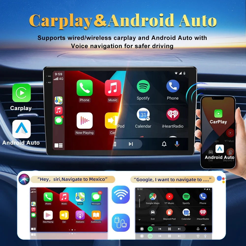 Jmance 9 inch Car Multimedia Player DSP Carplay Android Navigation GPS Car Radio Universal 2 Din DVD Player With AHD Camera