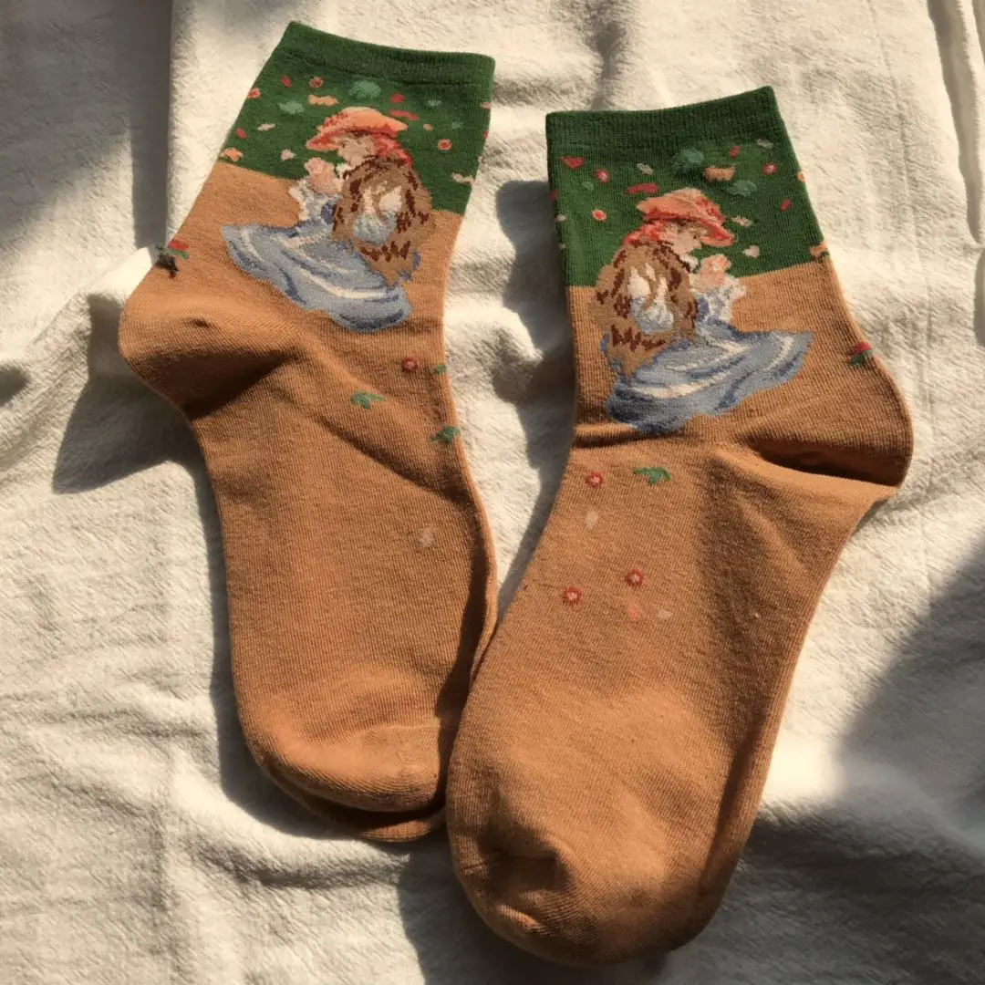 2020 New Art High Quality Stock Ready To Ship Oil Painting Starry Sky Colorful 100% Cotton Men Women Unisex Socks