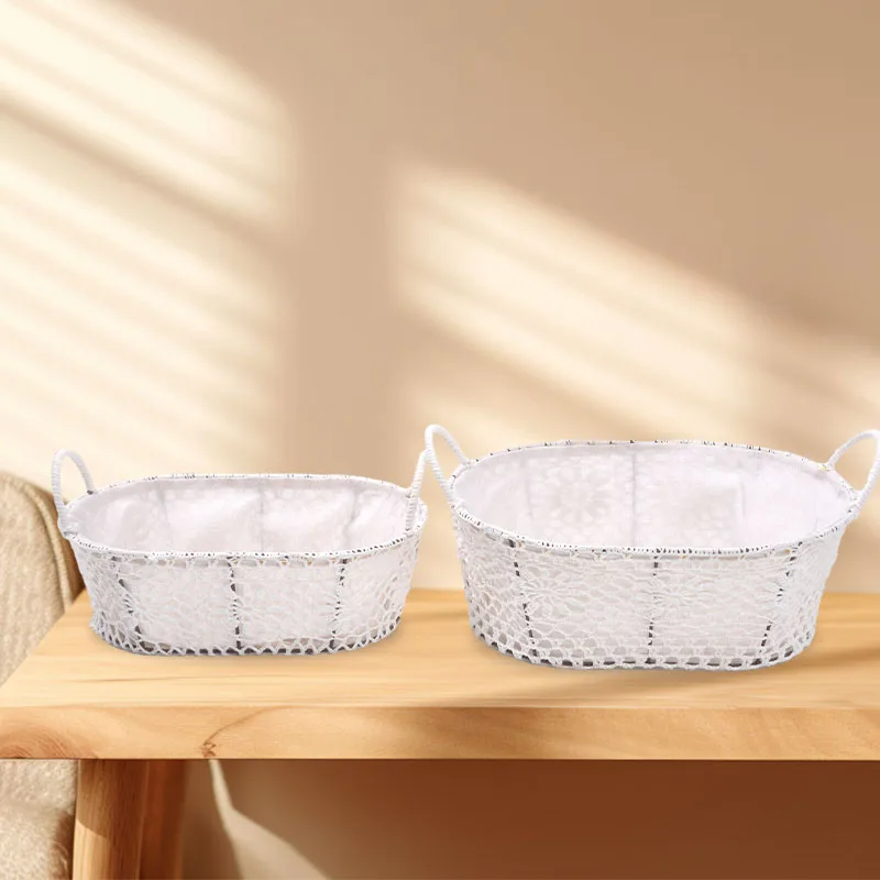 Iron Wire Decorative Organizing Basket Cotton Rope Woven Storage Basket With Handles