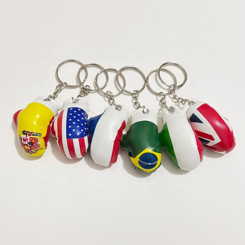 Peru UK Brazil Italy Mexico Spain  Flag Key chain Mini Boxing Glove Key Chain  Mini Key Chain Ring Fob country Gift