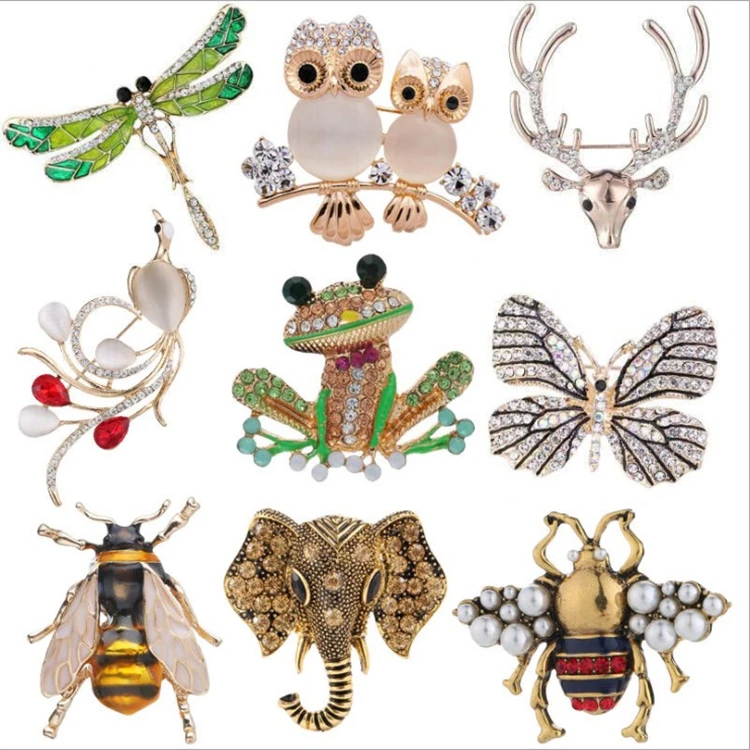 Yiwu accessories alloy diamond owl brooch trend wild clothing deer head bee peacock elephant butterfly silk scarf buckle brooch