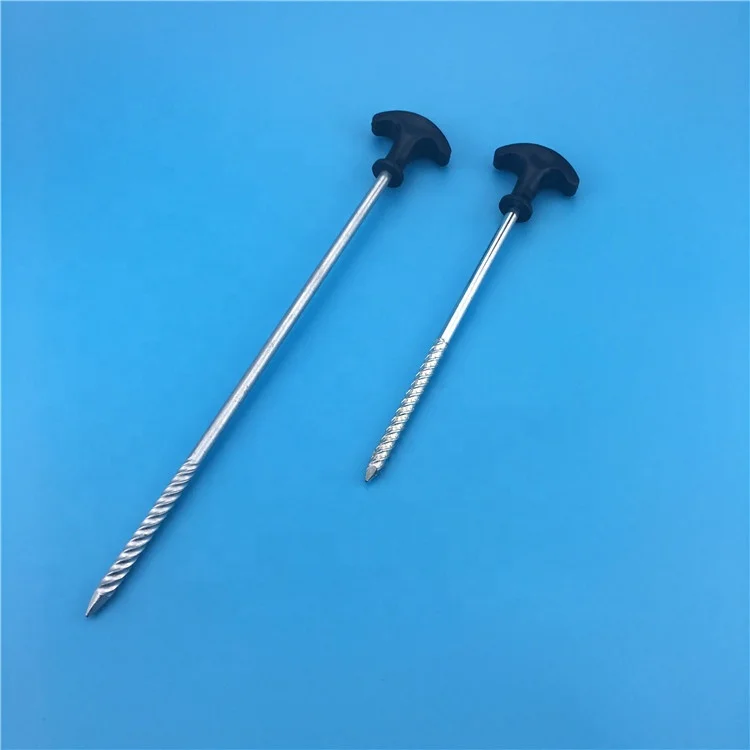 31cm Tent Accessories T Shaped Plastic Head Screw Galvanized Iron Peg Stake