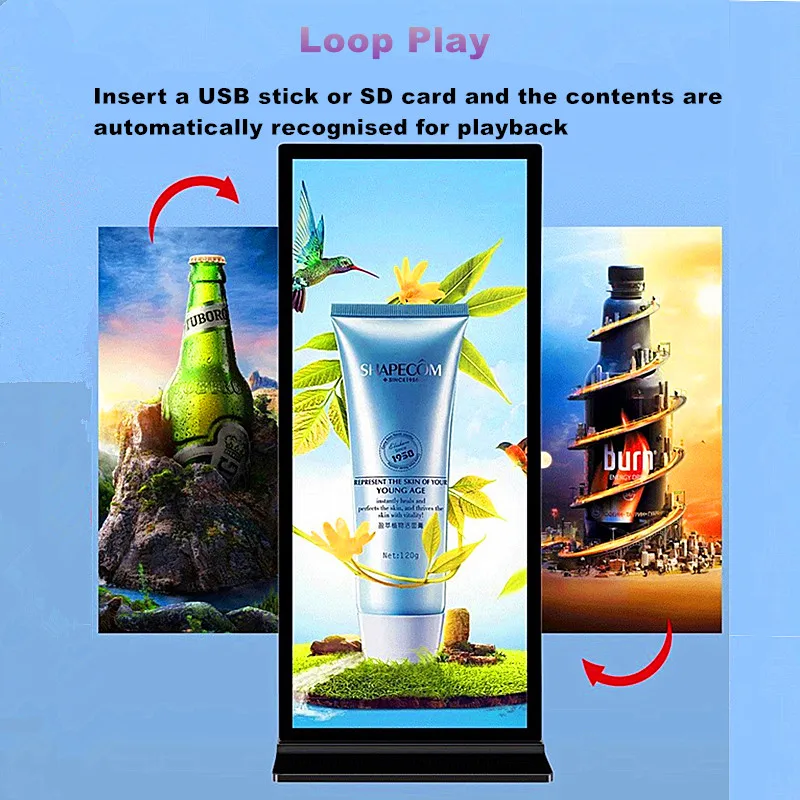 Floor Stand Digital Signage & Full Displays Indoor FHD LCD Smart Advertising Display Players Android smart WIFI IPS Touch Screen