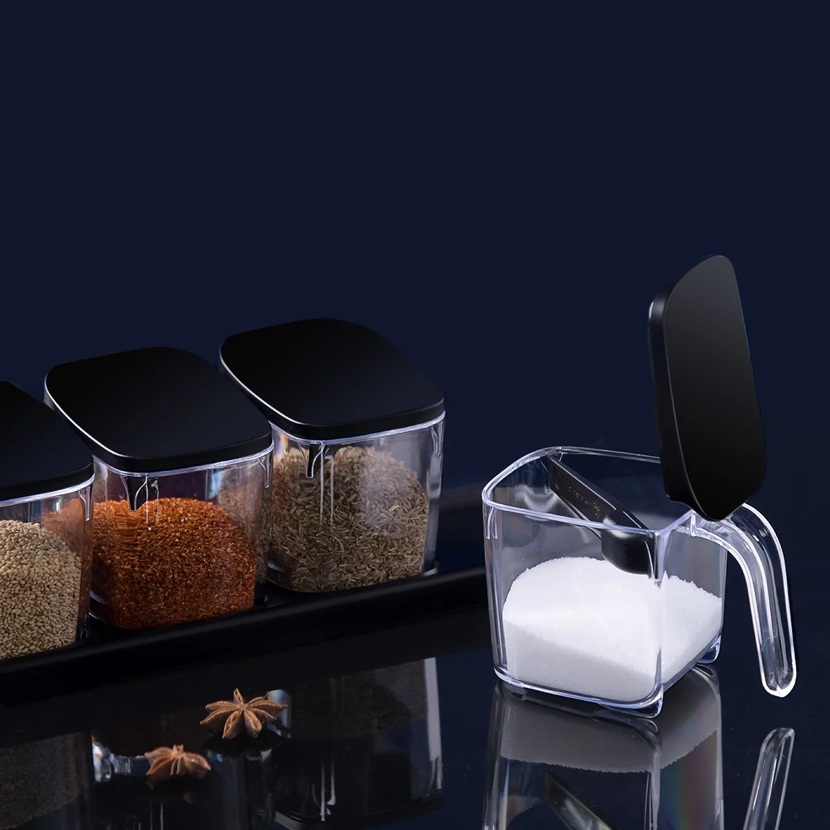 Seasoning Organizer Box Set Clear Seasoning Box 4 Spice Jars Condiment Containers With Lids Tray Seasoning Organizer For Salt