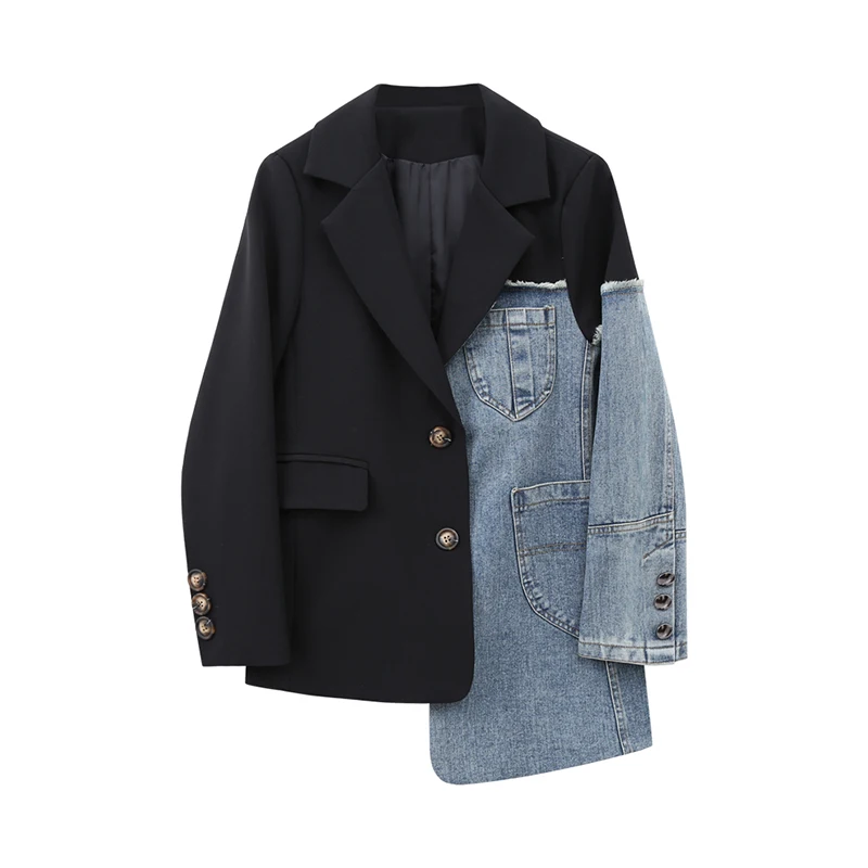 Wholesale women blazer denim blazer toxedo patched women blazer factory dropship