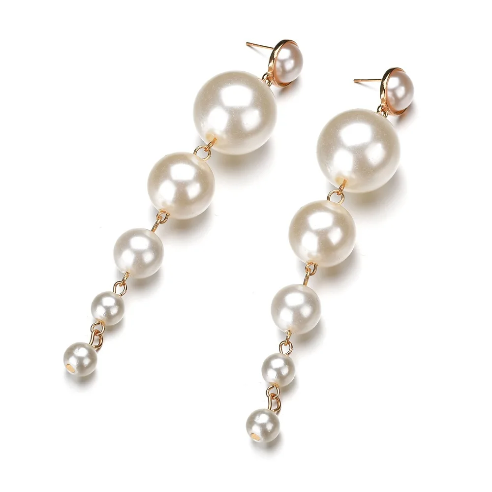 Trendy Elegant String Statement Drop Earrings For Wedding Party Gift Long Earrings with Pearl