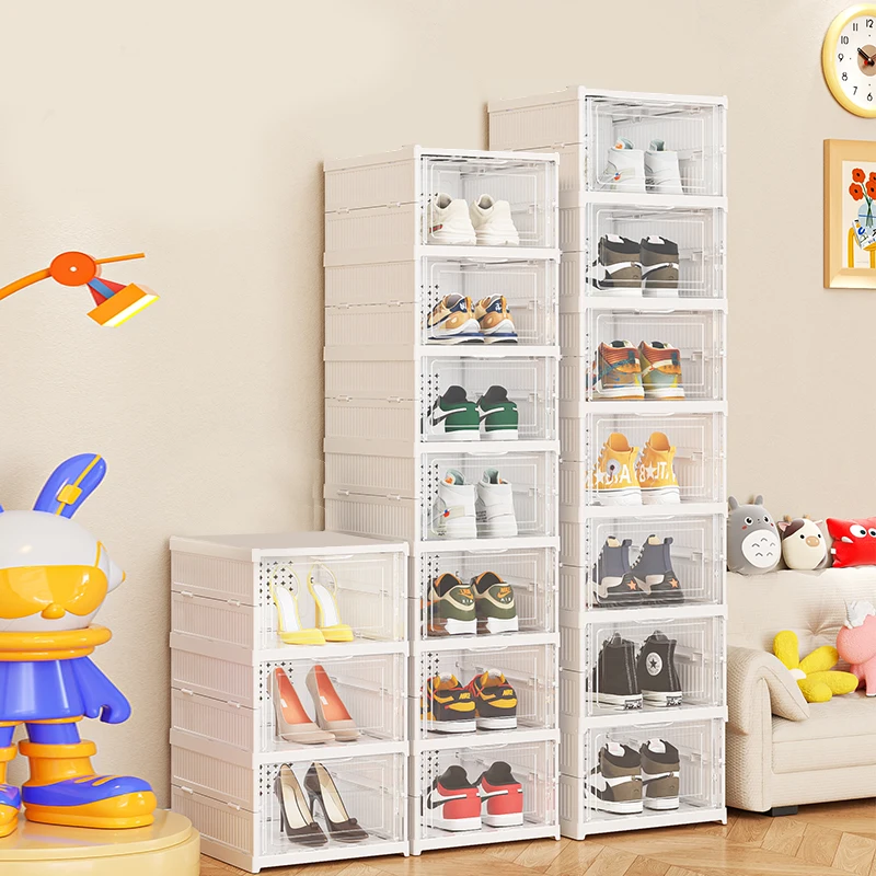 Rmier 6-Tier Foldable Shoe Rack Organizer for Closet Plastic Shoe Shelf Clear Shoe Boxes Stackable with Door Easy Assembly