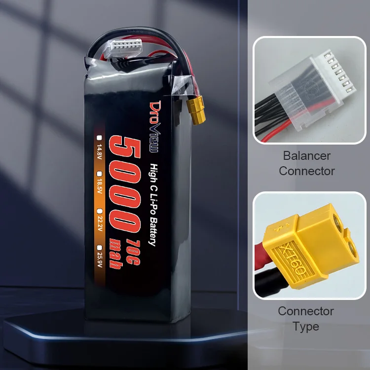 Droview Lipo Polymer Battery 6S 22.2V 5000mAh 70C High Rate UAV Lithium Batteries for FPV Drone