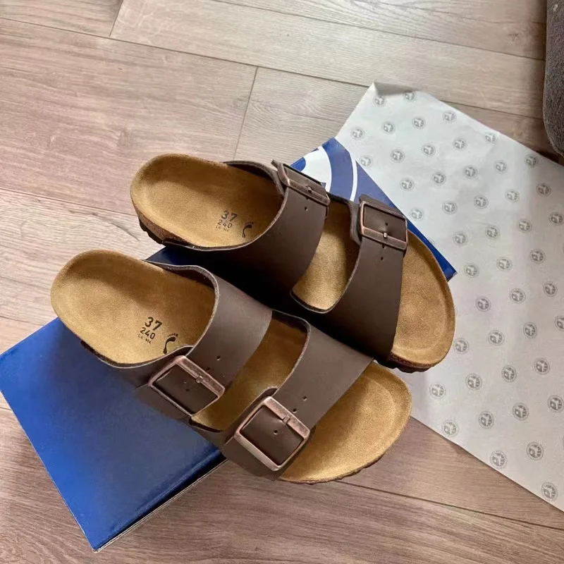 Dropshipping Birkenstocks Real Leather Fashion Fur Slippers For Men Leather Casual Slippers Unisex Flip-flops Slippers