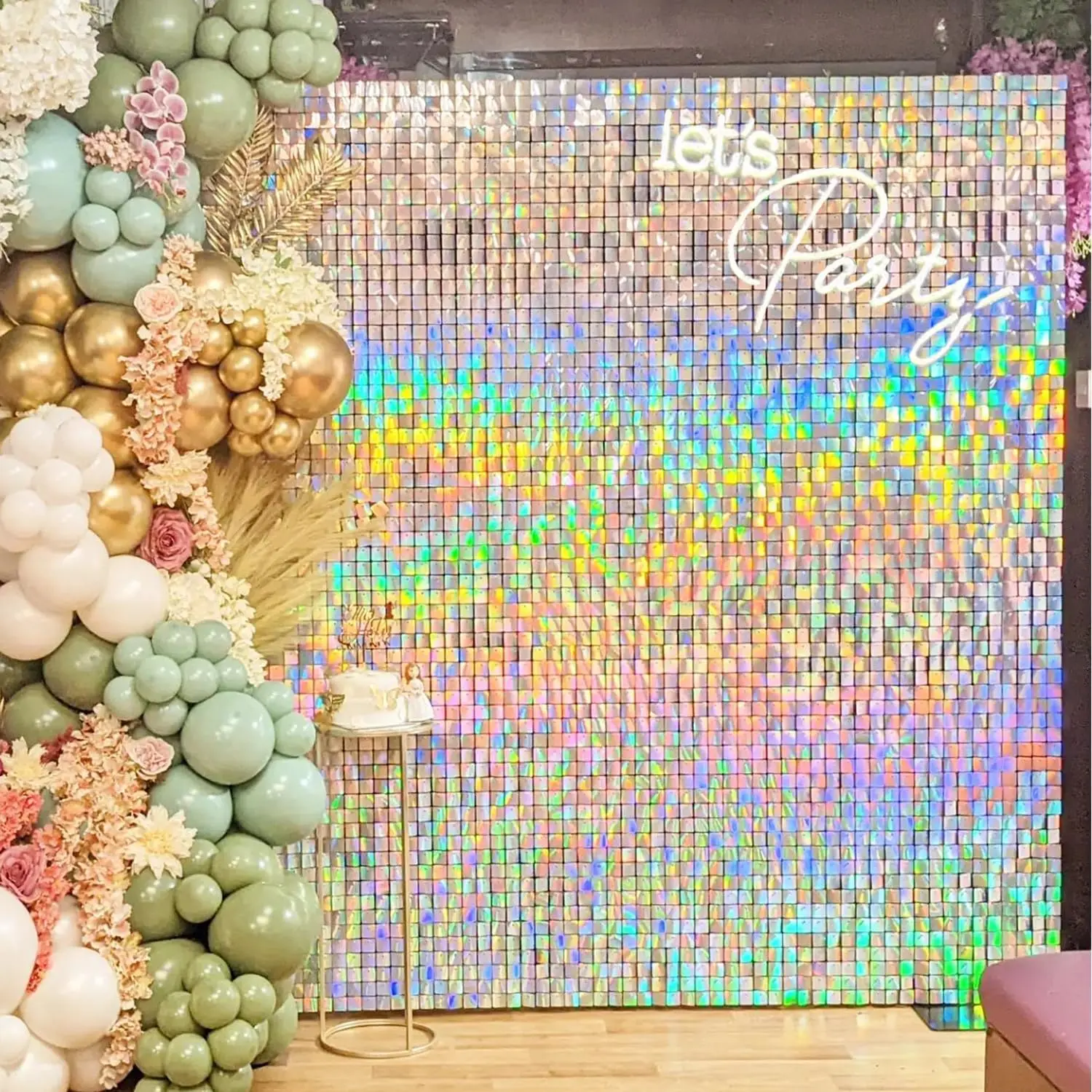 Hot Sale Outdoor Wedding Supplies Rainbow Iridescent 4d Decoration Black Shimmering Gold Pink Paneles 3d Panel Backdrop Sequin S
