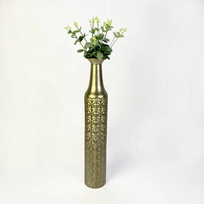 Lander Non-fragile large tall modern home decoration ornaments art floor metal gold vase for hotel