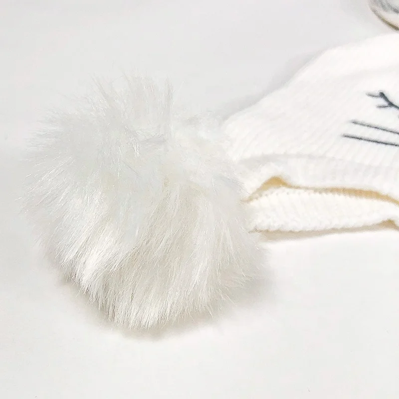 ODM Baby Girl Boys Toddler Winter Hat with Earflap Pom Pom Hood Thick Warm Cute Cat Baby Beanie
