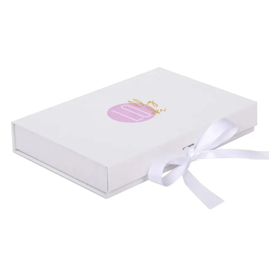 custom logo thin pink clothes magnetic closure gift packaging box with ribbon short folding box for Garments