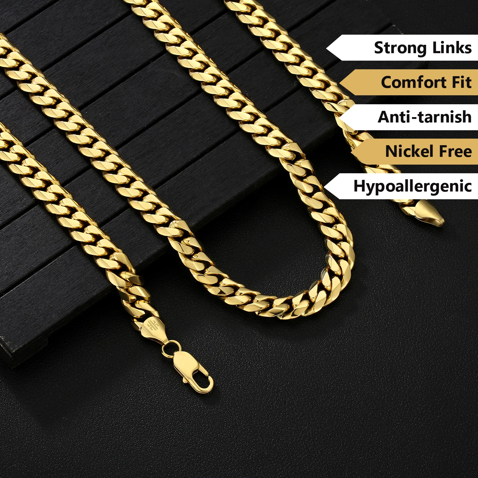 Diamond Cut Miami Cuban 14K Real Gold Plated Necklace Jewelry 5mm 10mm Stainless Steel Curb Cuban Link Chain for Men Women