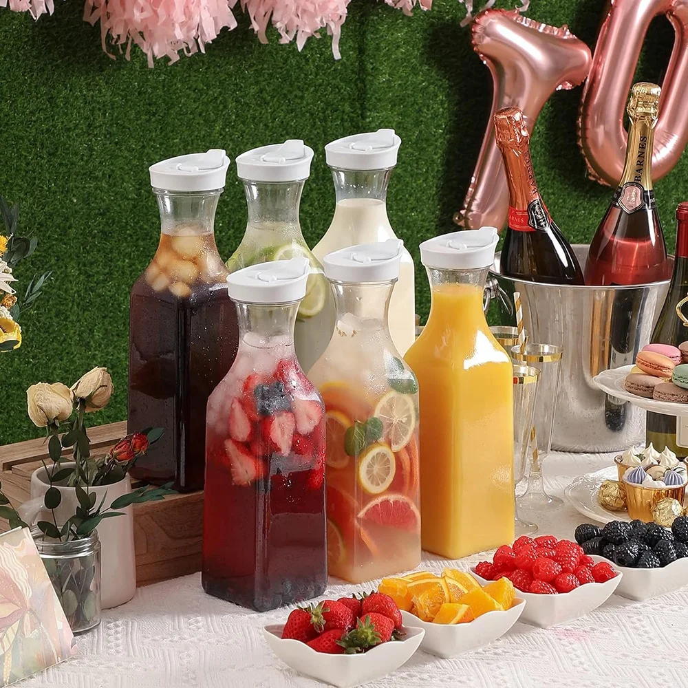 Plastic Carafe 50oz Food Grade Juice Beverage Drink Dispensers Water Pitcher Jug with Flip Top Lid