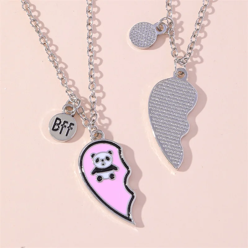 New style BFF best friend series cute little panda print heart splicing pendant fashion jewelry necklaces