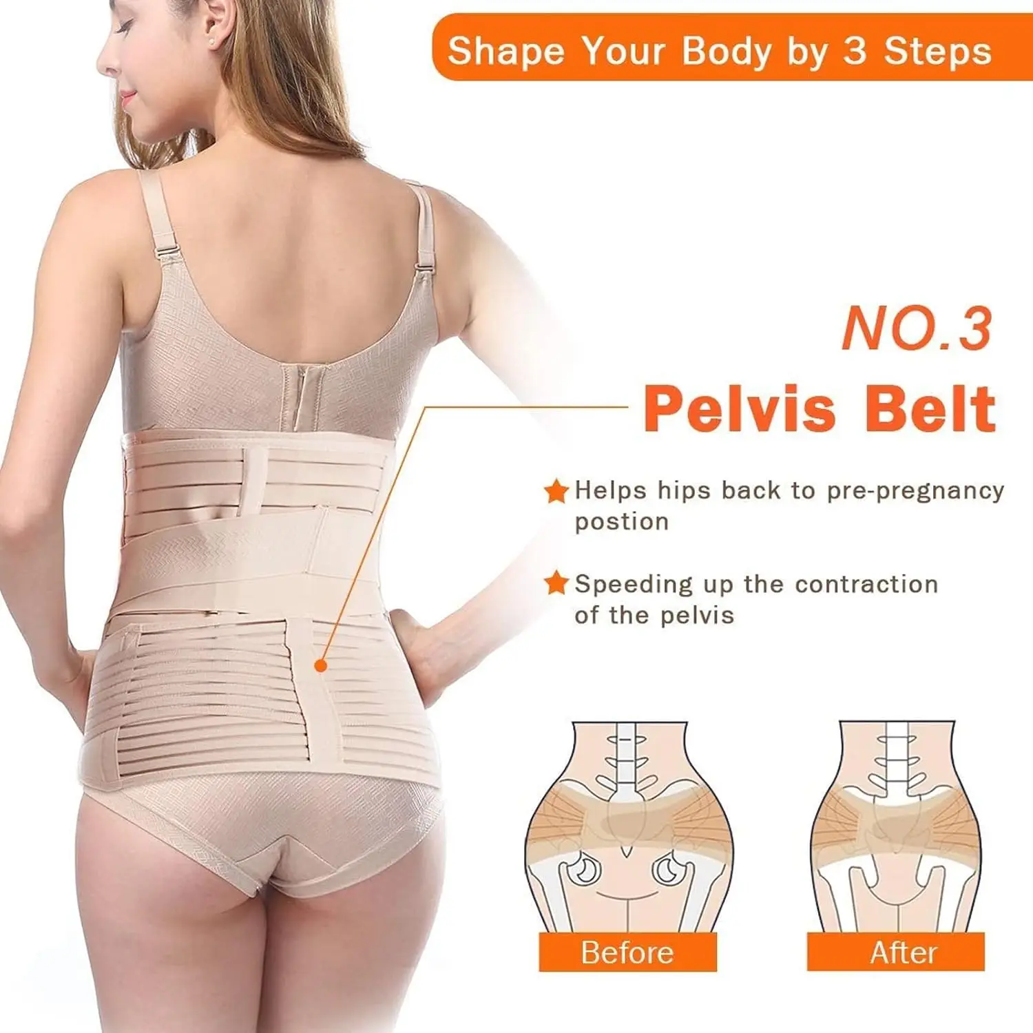 3 in 1 Postpartum Belly Band Wrap Support Recovery Girdles Abdominer Binder Post Surgery BellyWaistPelvis Support Belt & Back Br