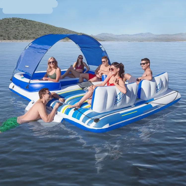 Newest inflatable water party Bed boat for Island Float for water drainage 6-8 person Lounge chair Ocean park
