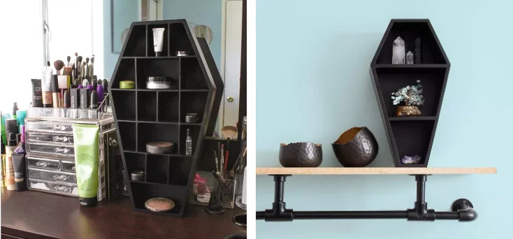 New design home coffin shape Gothic Decor coffin shelf, shelves wood wall