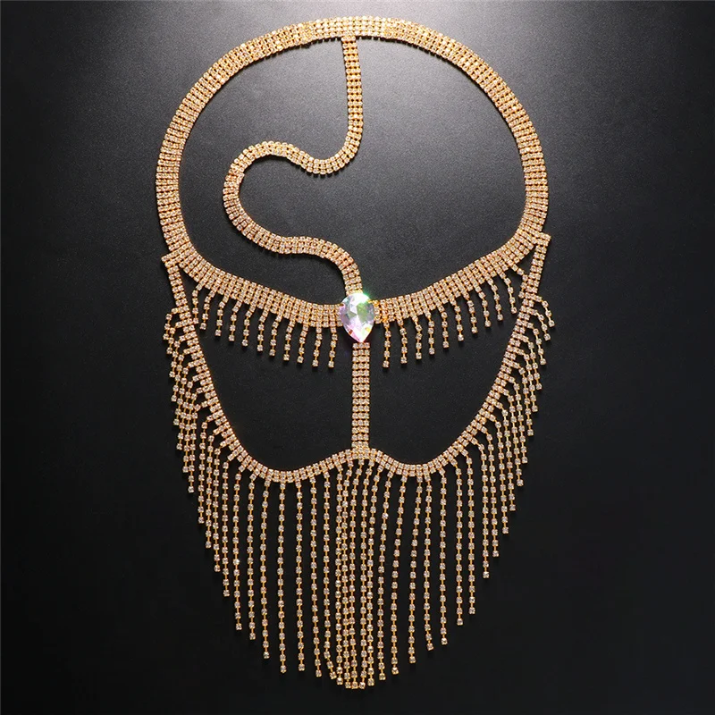 Masquerade Belly Dance Crystal Tassel Face Masking Hair Accessories Headdress Halloween Party Rhinestone Piece For Girls