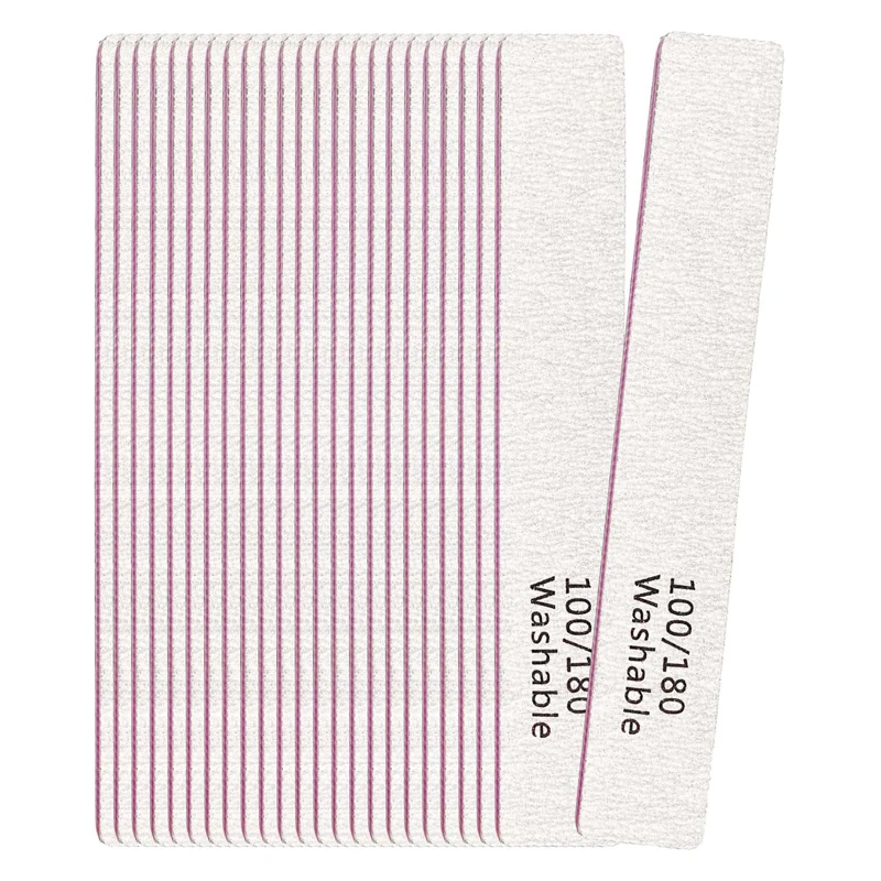 Professional Reusable Double Sided 100/180 Grit Sandpaper Washable Nail File for Acrylic Nails Manicure Tools Set for Home Salon