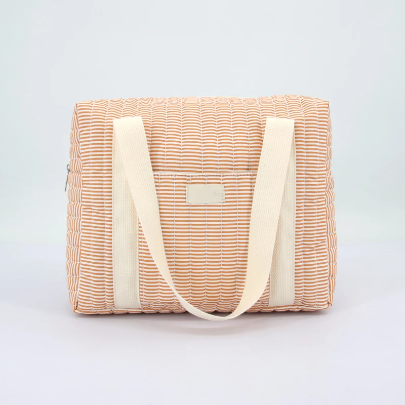 Custom mommy bag cotton quilt  with customize logo soft large capacity diaper bag stripe pattern print