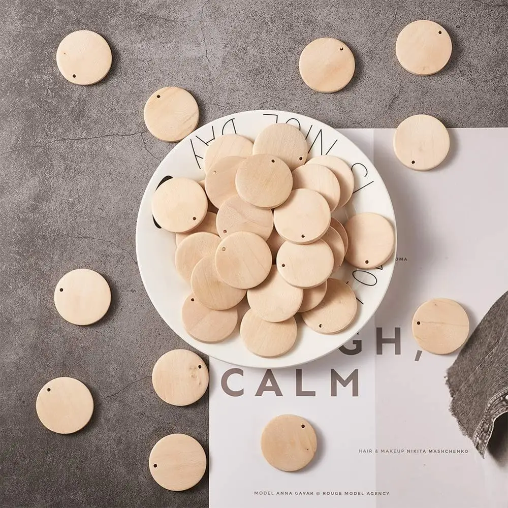 50Pcs Natural Unfinished Blank Round Wood Discs Wood Slices for DIY Craft Party Home Decoration