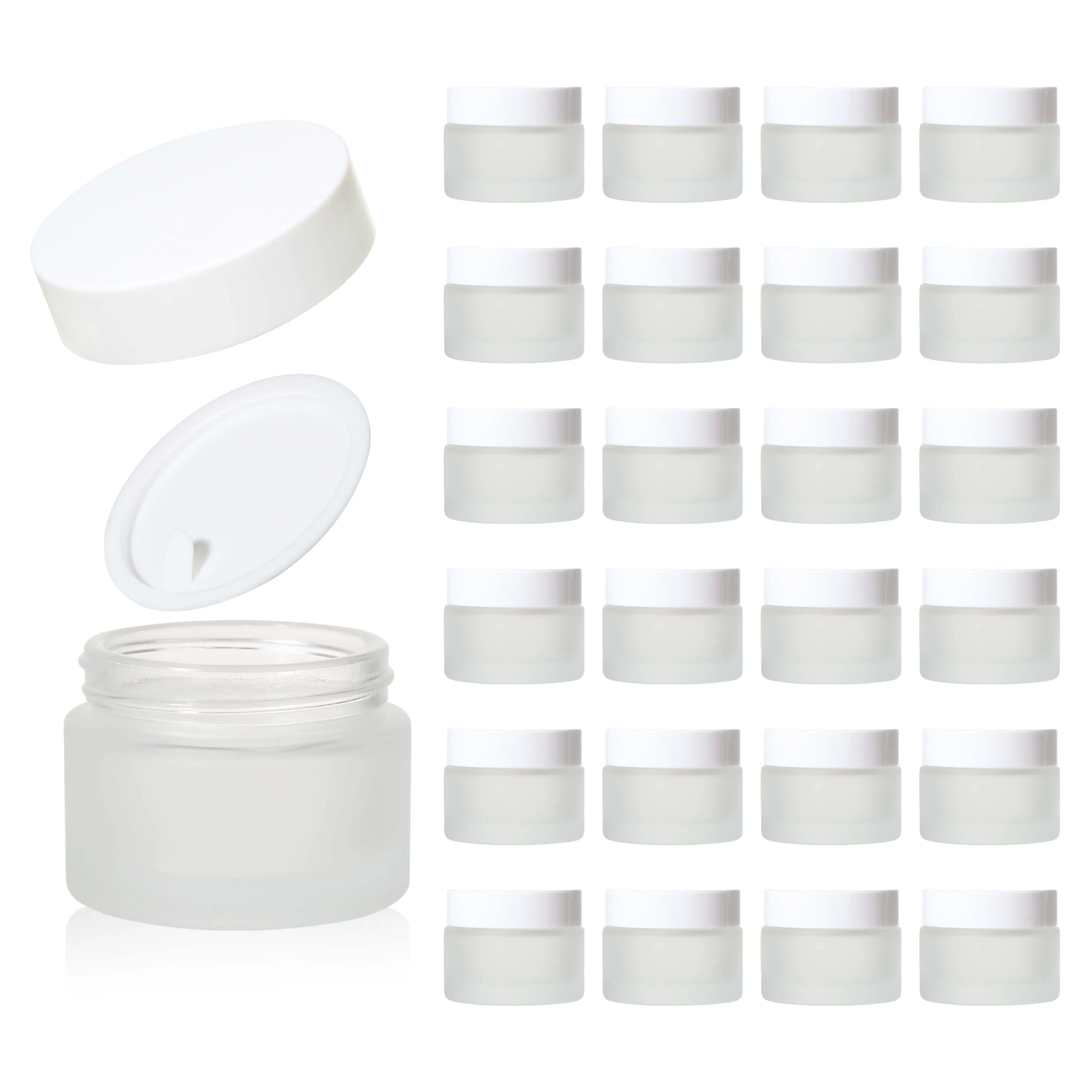Empty 1.67oz /50g Frosted Glass jars with white lid Round Cream pot container packing in bulk container cosmetic