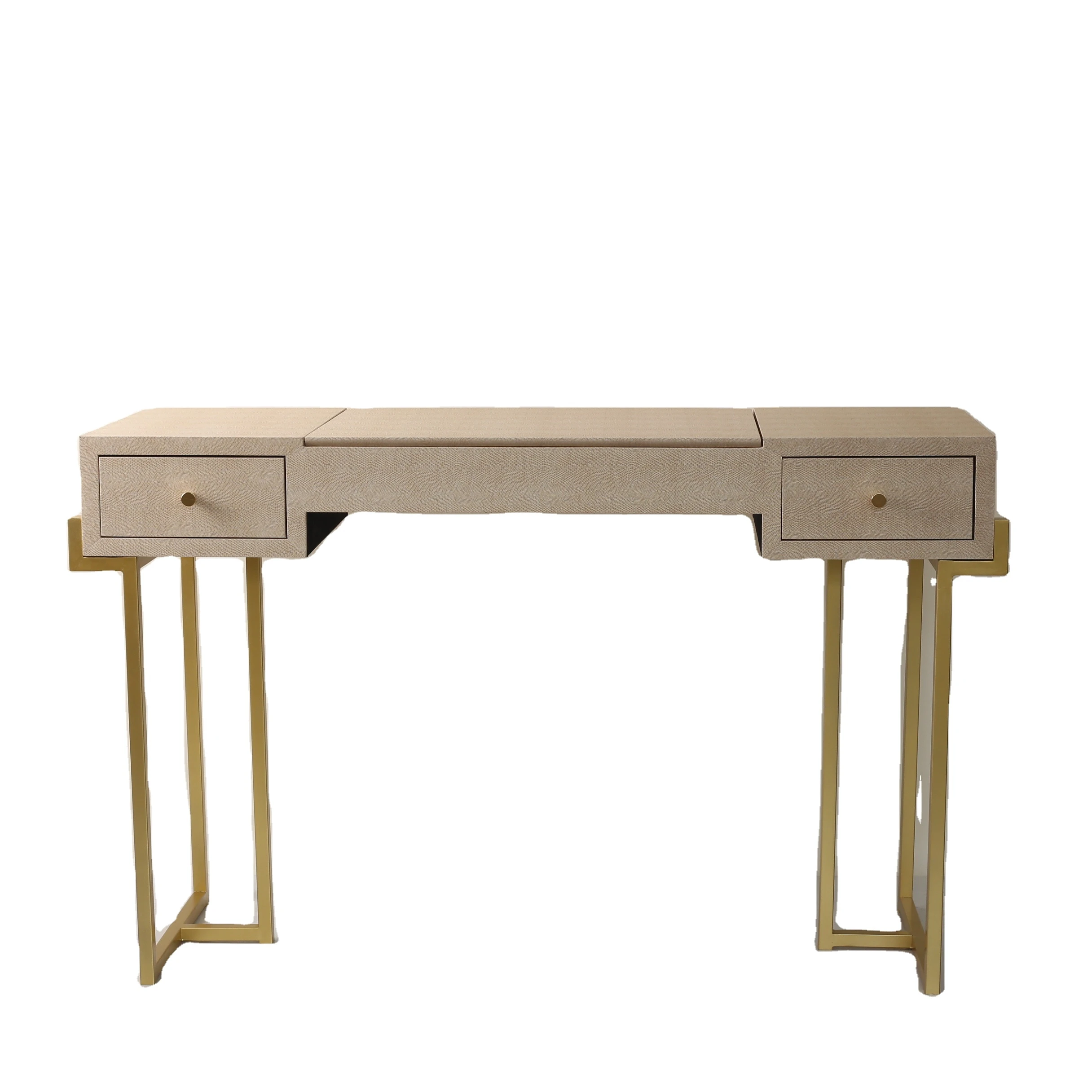 Golden Arts factory home furniture bedroom modern fashion KD PU leather metal mirror dress table make-up console