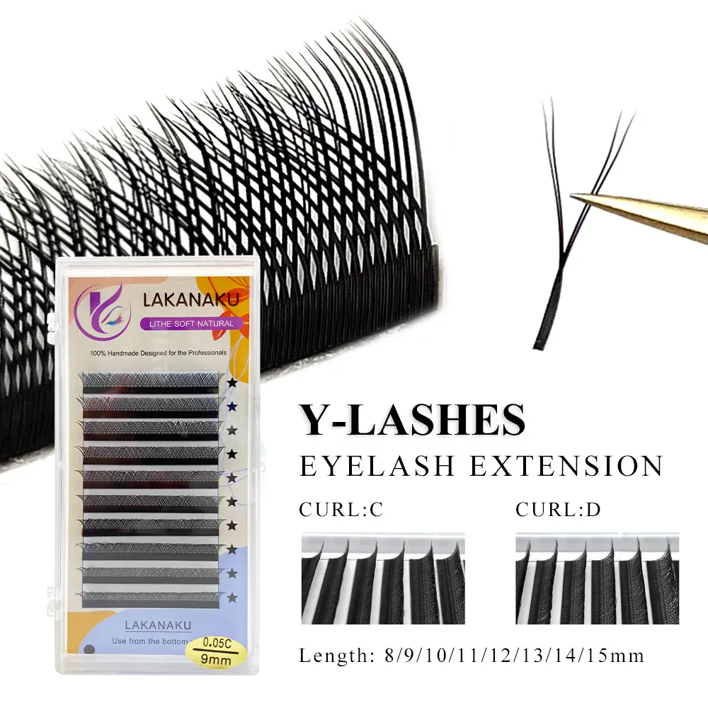 Lakanaku Wholesale Korea Pbt Fiber Yy Type Lashes Supplier Private Label Premade Fans 0.07Mm Yy Lashes Silk Eyelash Extensions