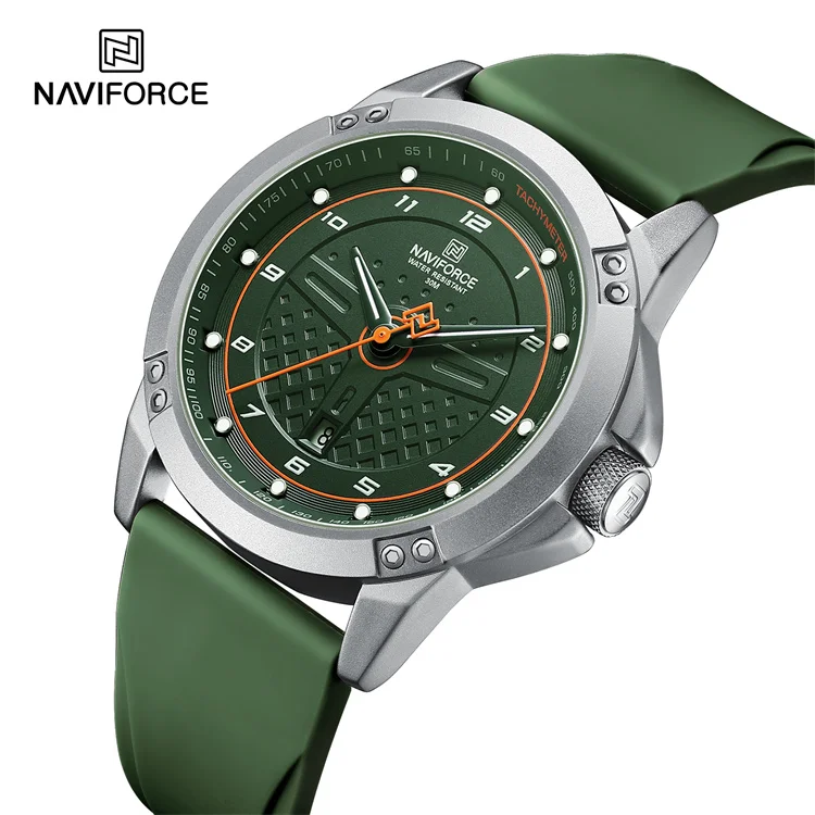 NAVIFORCE 8031 SGNGN Sport Quartz watch for men Silicone strap 3 ATM waterproof with Date Alloy Case wristwatch Gift