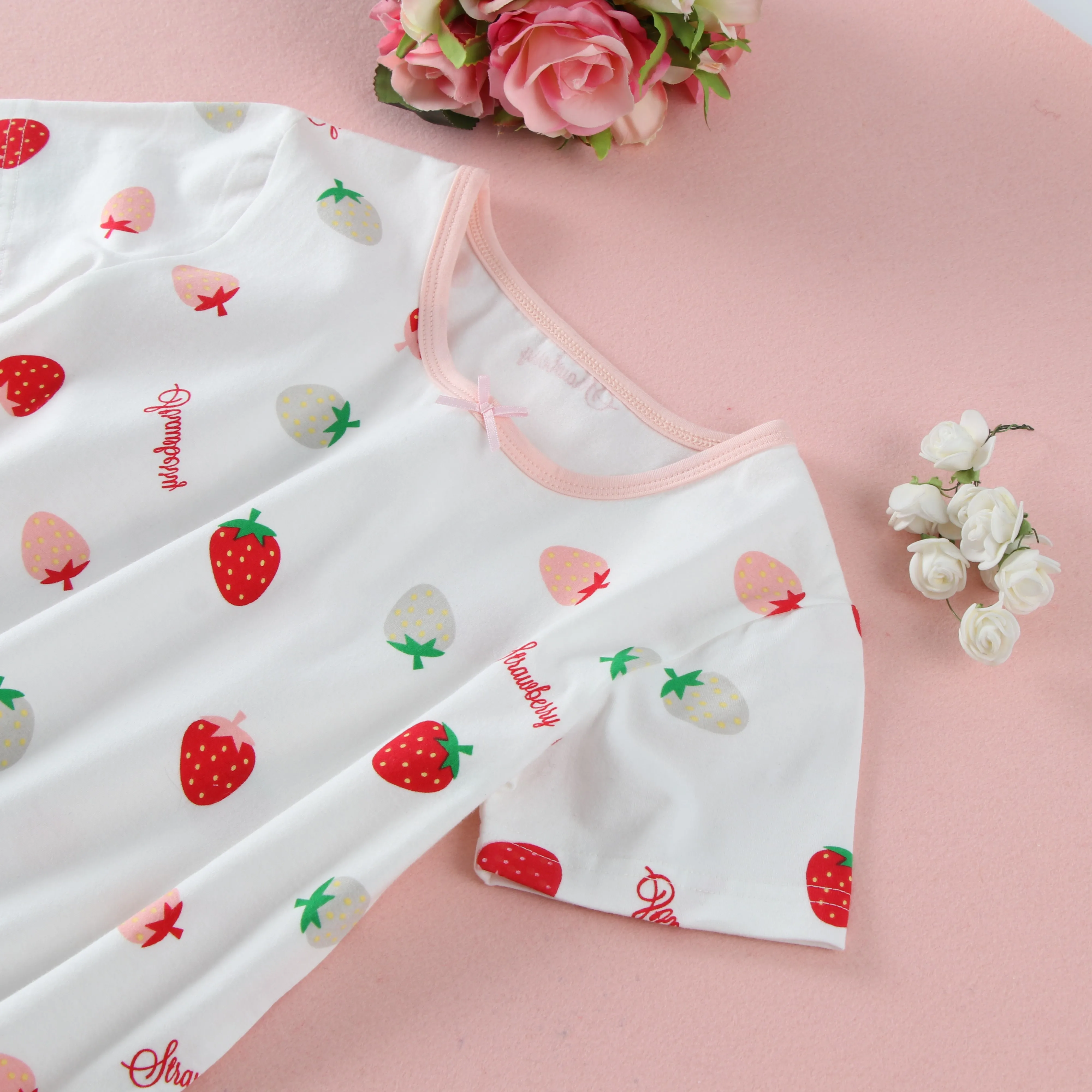Factory Wholesale Summer Custom Full Strawberry Print Girls Nightgown dresses