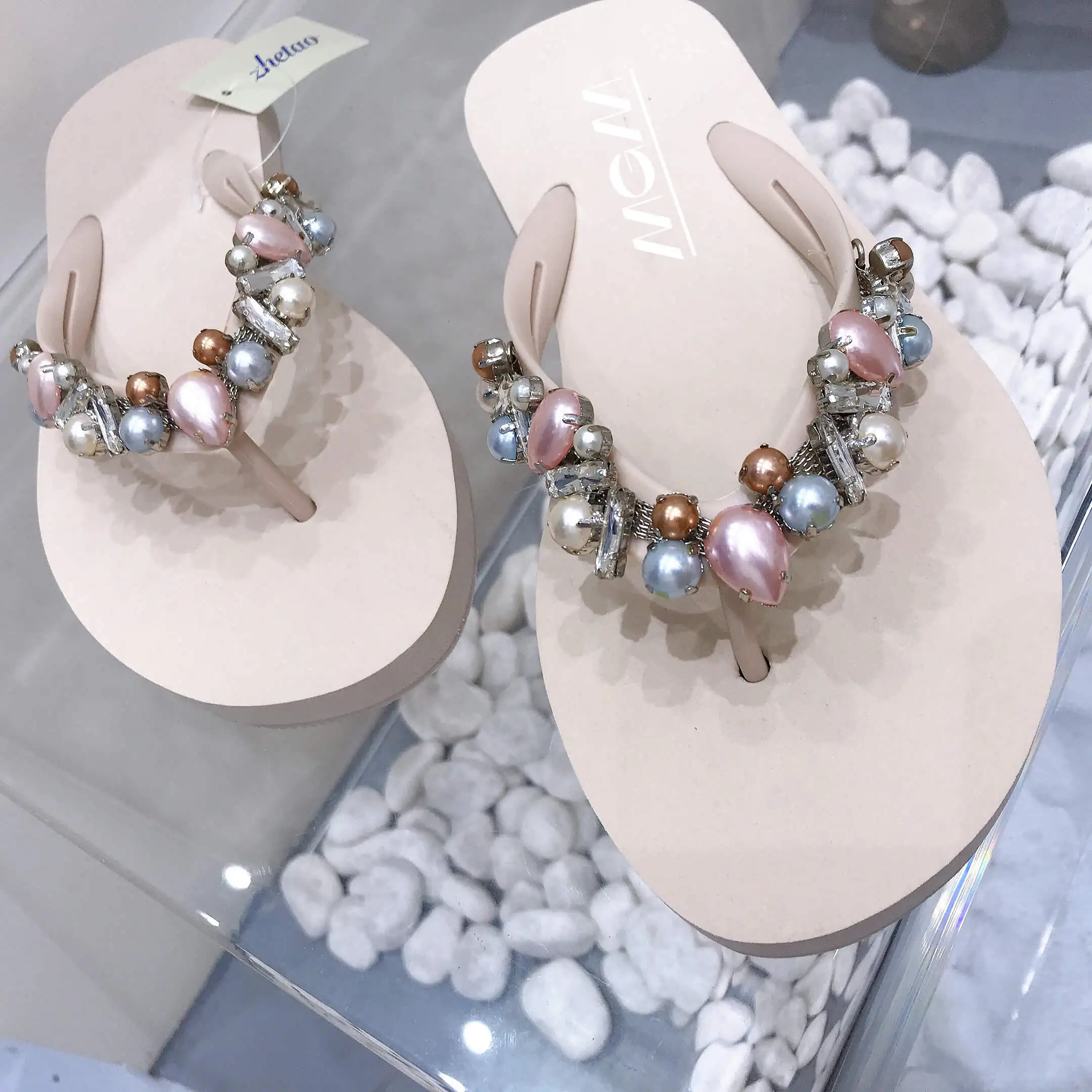 New bead diamond flip flops slippers with rhinestones colorful beads beach sandals