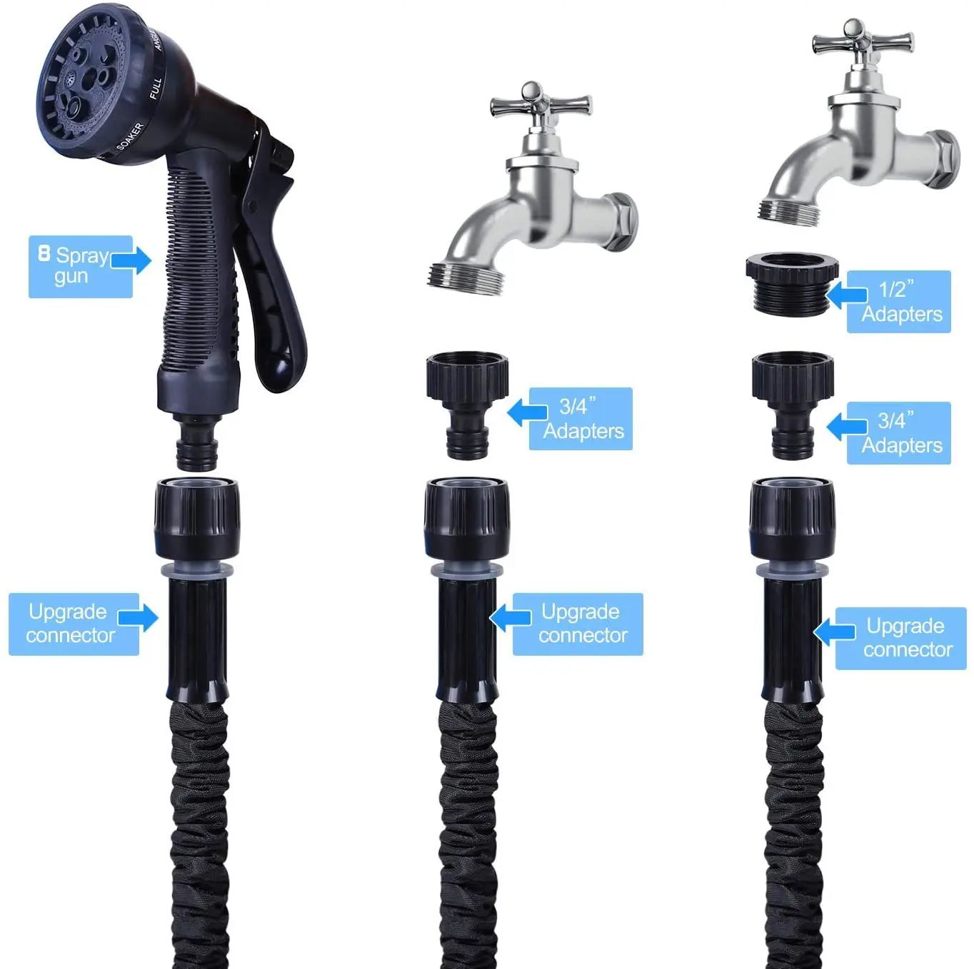 Шланг для полива сада, плоский шланг для полива, 45 м, цвет зеленый/черный