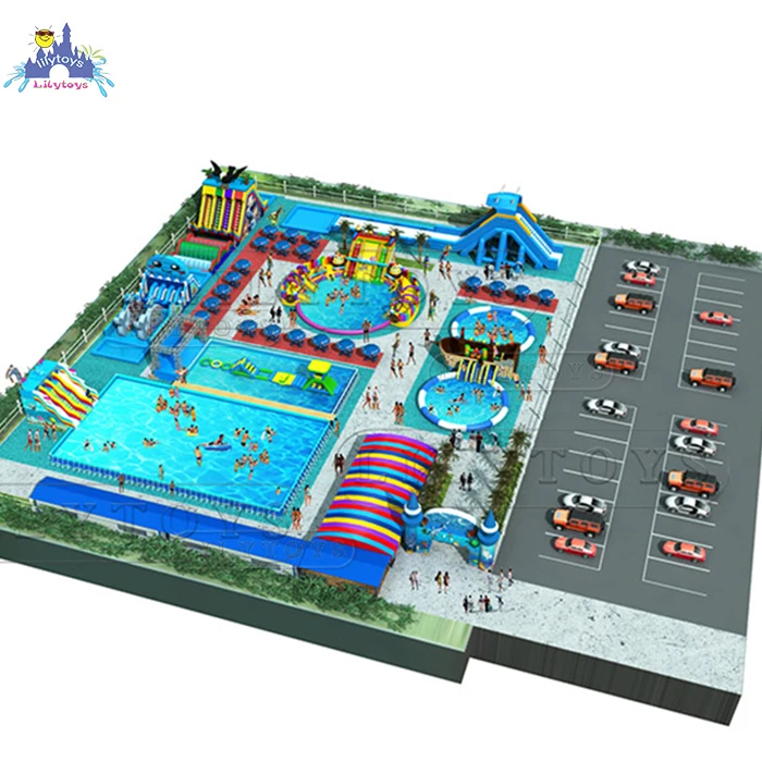lilytoys customized inflatable water park with big swimming pool commercial water slide for adult
