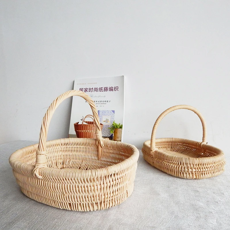 wicker rattan organizer baskets handled wooden picnic basket home decor fruits storage basket