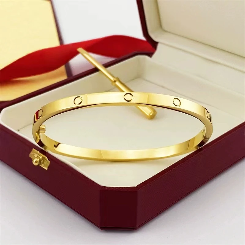 Women Luxury Narrow Bangles No Fade Stainless steel Rose Gold Couple Jewelry Bracelet With Screwdriver
